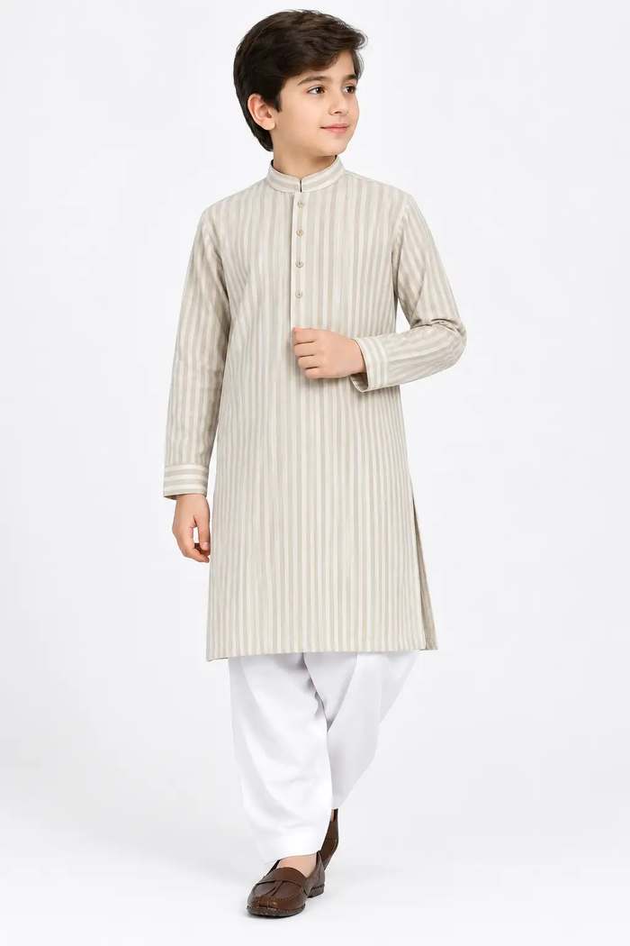 2 Pcs Boy's Wash And Wear Printed Kurta Shalwar Suit