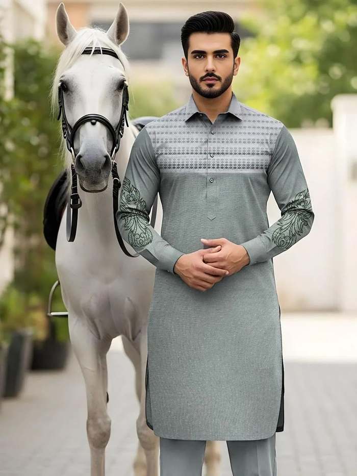 Men Cotton Embroidered Kurta Set Eid & Weddings